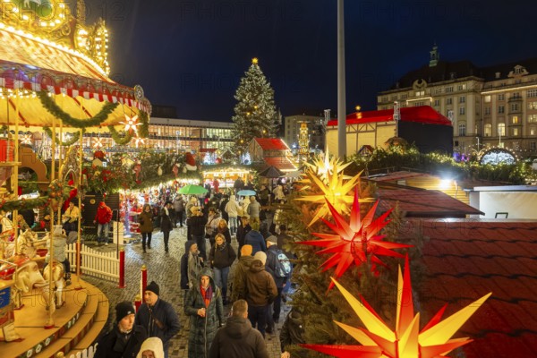 The Dresden Striezelmarkt is a Christmas market in Dresden. It has been held in Advent since 1434, usually on the Altmarkt square, and attracts an average of around two million visitors every year. It is the oldest certified Christmas market in Germany, Dresden, Saxony, Germany, Europe
