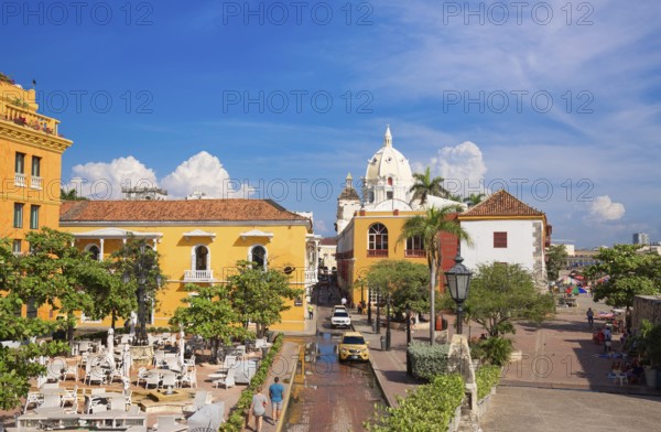 Cartagena, Colombia – 18 February, 2020: Famous colonial Cartagena Walled City (Cuidad Amurrallada) and its colorful buildings in historic city center, a designated UNESCO World Heritage Site