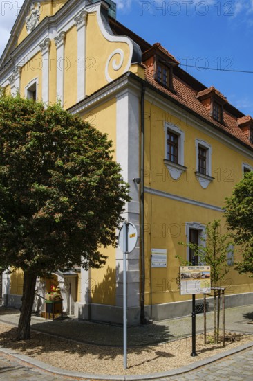 Baroque town hall from the 18th century on the Ring (Rynek), the market square, in Upper Silesian Kreuzburg, Polish Kluczbork, Powiat Kluczborski, Voivodeship Opole, Poland, Europe