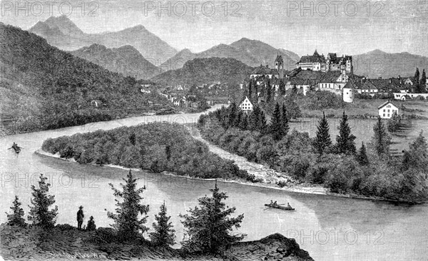 Town of Füssen in the Allgäu, Bavaria, Germany, in 1880, Historical, digital reproduction of an original from the 19th century, Europe