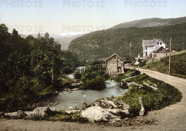 Vinge Hotel, Norway, View from 1885, Historical, digitally restored reproduction from a 19th century original, Record date not stated, Europe