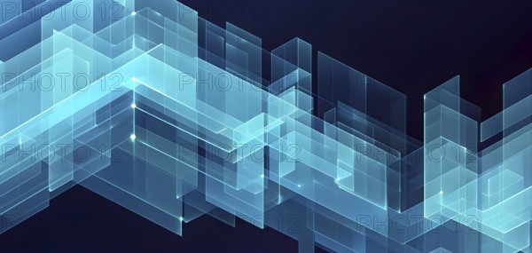 Layers of translucent squares moving in a synchronized flow, resembling dynamic data visualization, AI generated