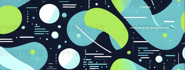 Minimalist illustration featuring abstract shapes in neon colors to convey fun and ease, AI generated