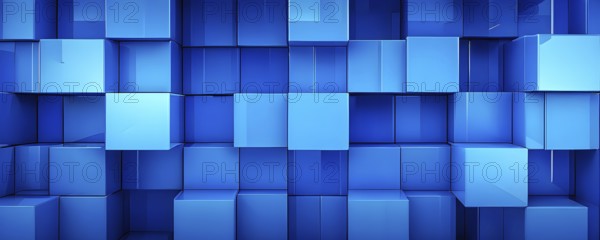 Abstract background composed of overlapping rectangles in various shades of blue, AI generated