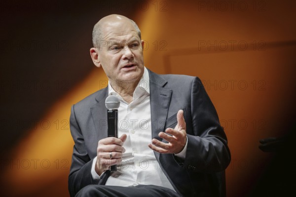 Discussion panel Olaf Scholz (SPD), Federal Chancellor, with author Juli Zeh (not pictured) in Potsdam, 30 January 2024