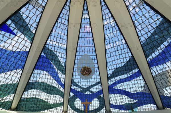 Stained glass ceiling, Roman Cathedral of Brasilia or Metropolitan Cathedral of Our Lady of Aparecida, designed by Oscar Niemeyer, World Heritage Site, Brasilia, Federal district, Brazil, South America