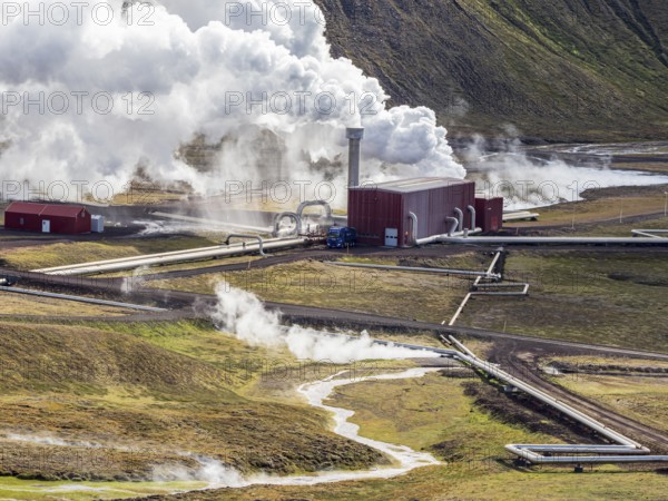 Krafla power plant, pipelines, geothermal energy, Myvatn region, Iceland, Europe