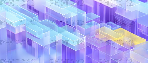 Layers of translucent squares moving in a synchronized flow, resembling dynamic data visualization, AI generated