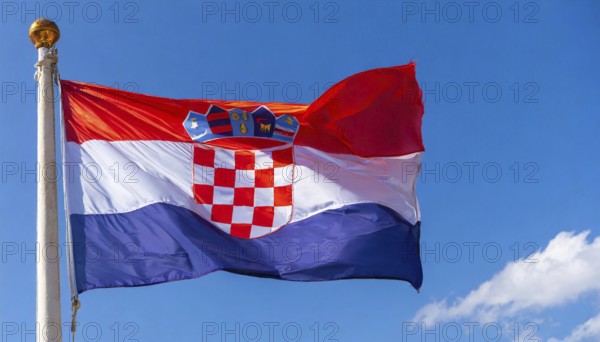 Flags, the national flag of Croatia flutters in the wind