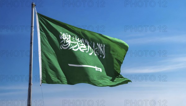 Flag, the national flag of Saudi Arabia flutters in the wind