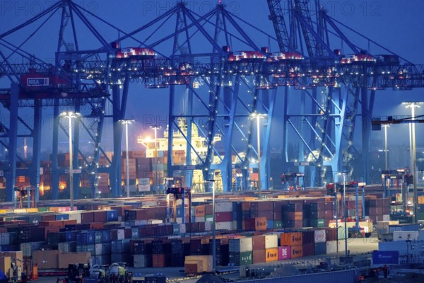 Container terminal Tollerort, container ships are loaded and unloaded, one of 4 container terminals in the Port of Hamburg, Hamburg, Germany, Europe