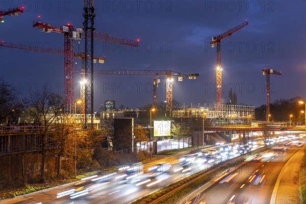 Major construction site in Düsseldorf, on the B8, Danziger Straße, construction of a residential and commercial complex, Deiker Höfe, North Rhine-Westphalia, Germany, Europe