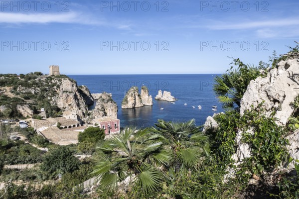 Tonnara di Scopello, historic tuna fishing site in the picturesque rocky bay of Scopello, Sicily, Italy, Europe