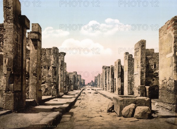 Fortuna Street, Pompeii, Italy, Historic, digitally restored reproduction from a 19th century original, Record date not stated, Pompeii, Italy, Historic, digitally restored reproduction from a 19th century original, Record date not stated, Europe