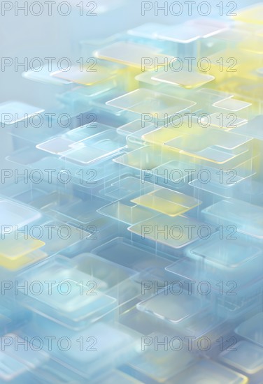 Layers of translucent squares moving in a synchronized flow, resembling dynamic data visualization, AI generated