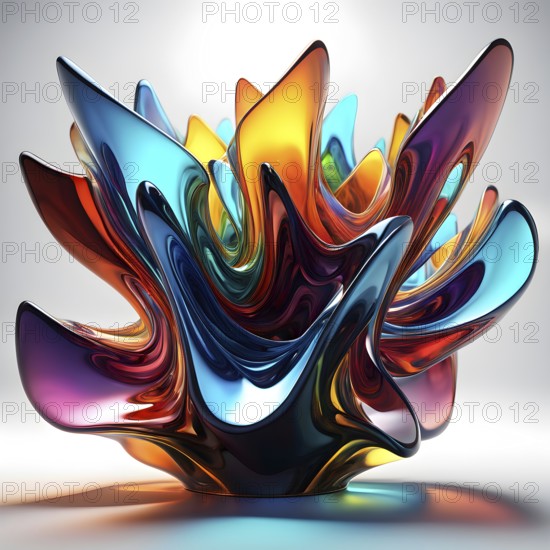3d rendering of vibrant colored abstract changing glass design in an ornament structure, AI generated
