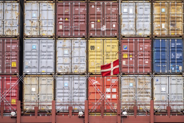 Magleby Maersk container freighter at EUROGATE Container Terminal, Waltershofer Hafen, one of the largest container ships in the world, capacity of 18, 270 TEU, Triple E class, Hamburg, Germany, Europe
