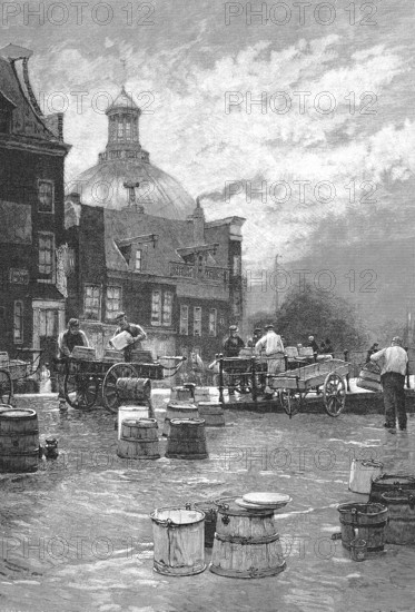 Milk market at the Singel in Amsterdam, Holland, Historical, digitally restored reproduction from a 19th century original, around 1890, Record date not stated