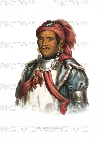 American Indian, Native American, Tens-Kwau-Ta-Waw. The Prophet, Warrior, Chief, Medicine Man, United States of America, USA, Painting by Charles Bird King (1785, 1862), c. 1840, Historic, digitally restored reproduction from a 19th century original, Record date not stated, North America