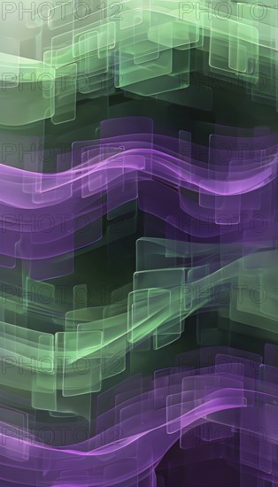 Layers of translucent squares moving in a synchronized flow, resembling dynamic data visualization, AI generated