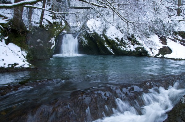River Argen in Eistobel, Winter, near Isny, Allgau, Bavaria, Germany, Europe