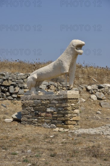 Marble Lion on the Lion Terrace, ancient site, Delos, UNESCO World Heritage Site, Cyclades, Greece, Europe