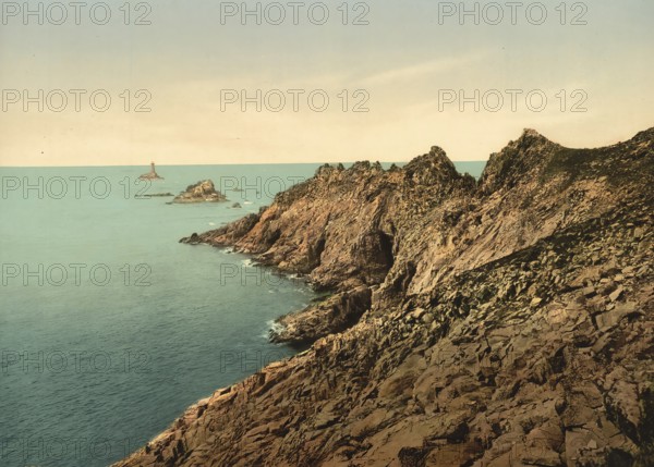 Pointe du Raz, Douarnenez in the west of France in the department of Finistère in the region of Brittany, France, around 1890, Historic, digitally enhanced reproduction of a photochrome print from 1895, Europe