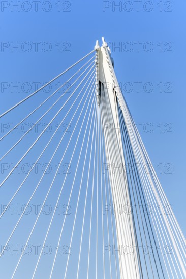 Die Deux-Rives-Fußgängerbrücke zwischen Deutschland und Frankreich in Kehl und Straßburg, ein Symbol der grenzüberschreitenden Zusammenarbeit. Bas-Rhin, Collectivite europeenne d'Alsace, Grand Est