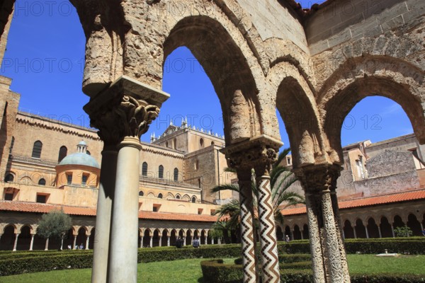 City of Monreale, Cloister of the Cathedral of Santa Maria Nuova, Unesco World Heritage Site, Sicily, Italy, Europe