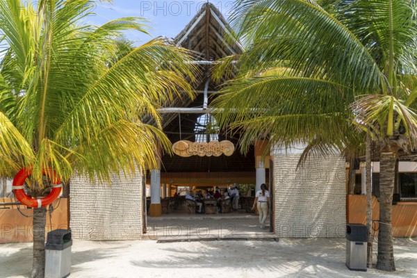 Beach restaurant, La Palapa building, Celestun, Yucatan, Mexico, Central America