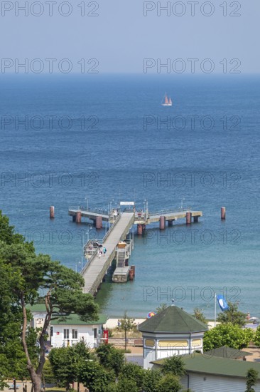 View of the pier from the vantage point, Göhren, Rügen Island, Mecklenburg-Western Pomerania, Germany, Europe