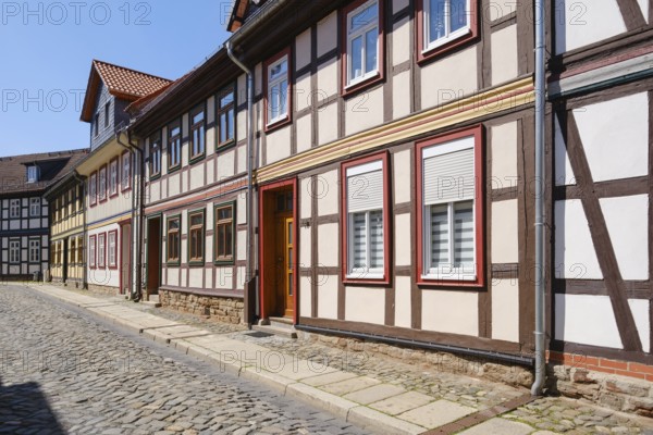Restored half-timbered houses in the old town, Wernigerode, Harz, Saxony-Anhalt, Germany, Europe