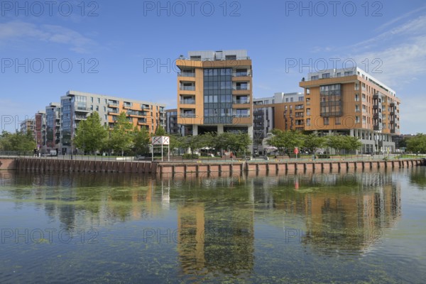 New buildings on the Motlawa River, Stara Stocznia, Gdansk, Pomeranian Voivodeship, Poland, Europe