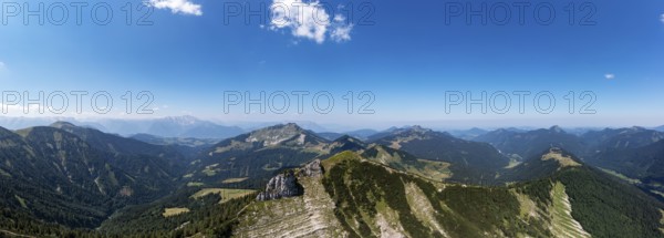 Drone shot, panorama shot, mountain landscape, summit massif of the Regenspitz, Osterhorngruppe, Salzkammergut, province of Salzburg, Austria, Europe