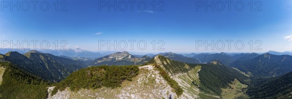 Drone shot, panorama shot, mountain landscape, Gruberhorn with Regenspitz, Osterhorngruppe, Salzkammergut, Land Salzburg, Austria, Europe