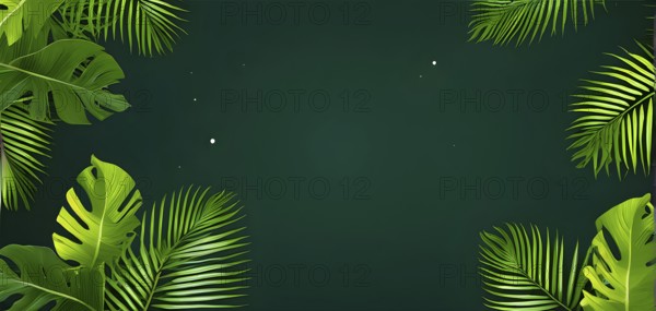 Collection of tropical leaves, foliage plant in green color with space background, AI generated