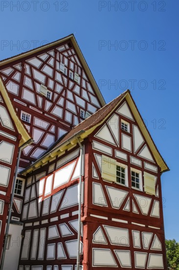 Schlössle Oberlenningen, Lenningen Castle, former aristocratic residence of the Schilling von Cannstatt family, now the Museum of Paper and Book Art in the Schlössle, historic building, half-timbered, cultural monument, Oberlenningen, suburb of Lenningen, Esslingen district, Baden-Württemberg, Germany, Europe