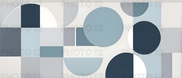 Minimalist composition of overlapping geometric shapes with clean lines and muted soft pastel colors, AI generated