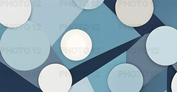 Minimalist composition of overlapping geometric shapes with clean lines and muted soft pastel colors, AI generated