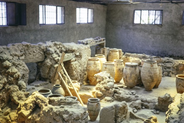 Minoan Bronze Age archaeological site of Akrotiri, Santorini, Cyclades islands, Greece, Europe, 1972, Europe