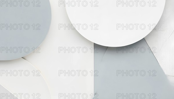 Minimalist composition of overlapping geometric shapes with clean lines and muted soft pastel colors, AI generated