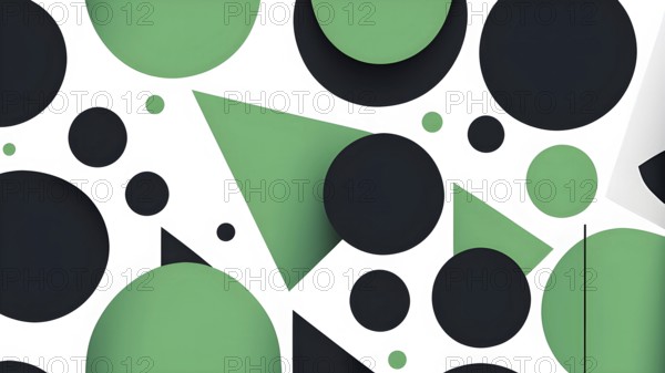 Minimalist illustration featuring abstract shapes to convey fun and ease, wallpaper with green color accent, AI generated