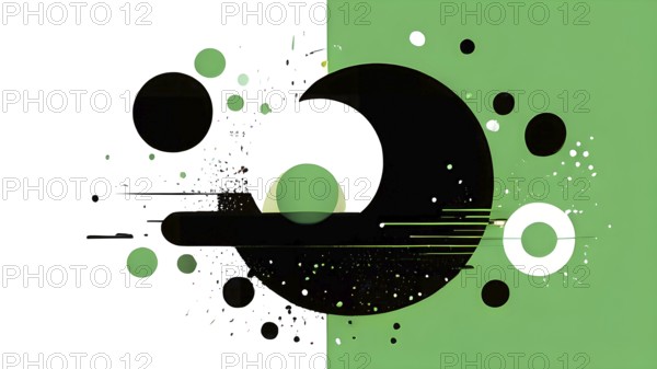 Minimalist illustration featuring abstract shapes to convey fun and ease, wallpaper with green color accent, AI generated