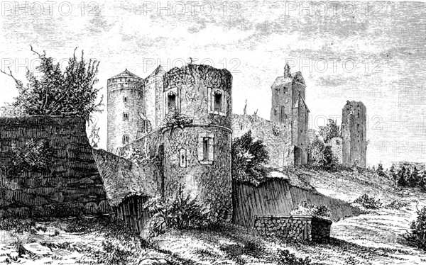 The ruins of Stolpen Castle in Saxony, Germany, in 1880, Historical, digital reproduction of an original 19th century artwork, Europe
