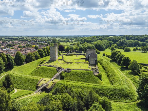 Helmsley Castle from a drone, North York Moors National Park, North Yorkshire, England, United Kingdom, Europe