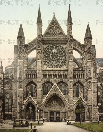 North view, Westminster Abbey, The Collegiate Church of St Peter, Westminster, London, England, c. 1890, Historic, digitally restored reproduction from a 19th century original
