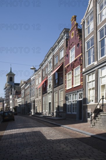 Historic Wijnstraat, Wine Street, houses once occupied by wine importers and traders, Dordrecht, Netherlands