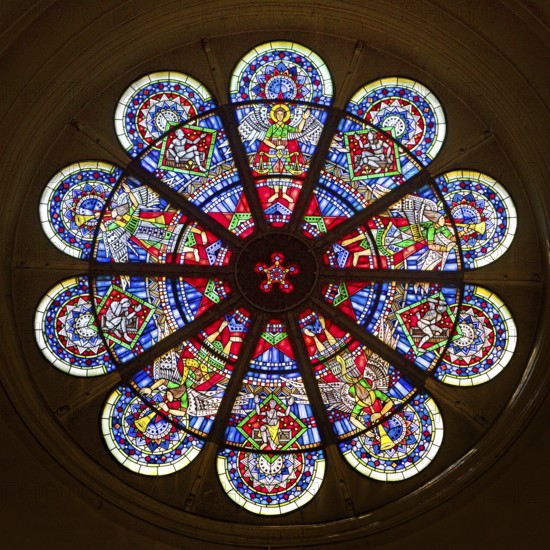 Rose window in the westwork by the glass painter Heinz Hindorf, St. Blasii Cathedral, Braunschweig, Lower Saxony, Germany, Europe