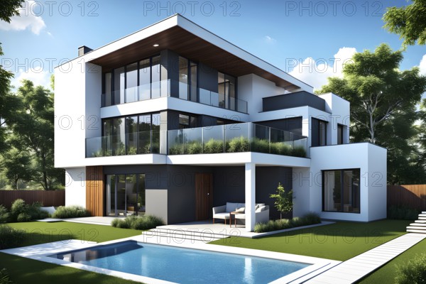 Three dimensional render of a modern ecological real estate residential house, AI gnerated, AI generated