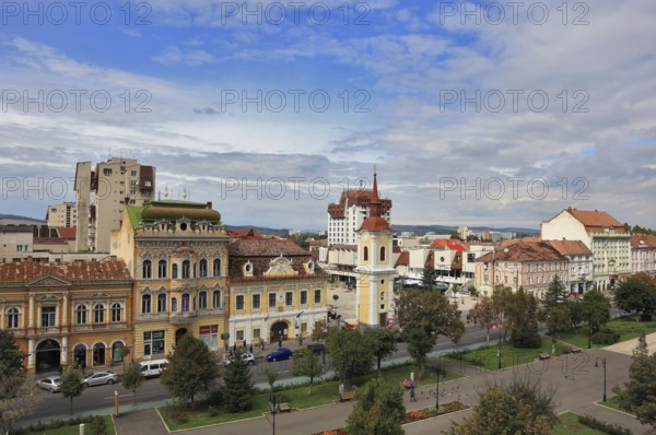 City of Targu Mures, buildings and houses at the Piata Trandafirilor, at the elongated Rose Square, city centre, Romania, Europe